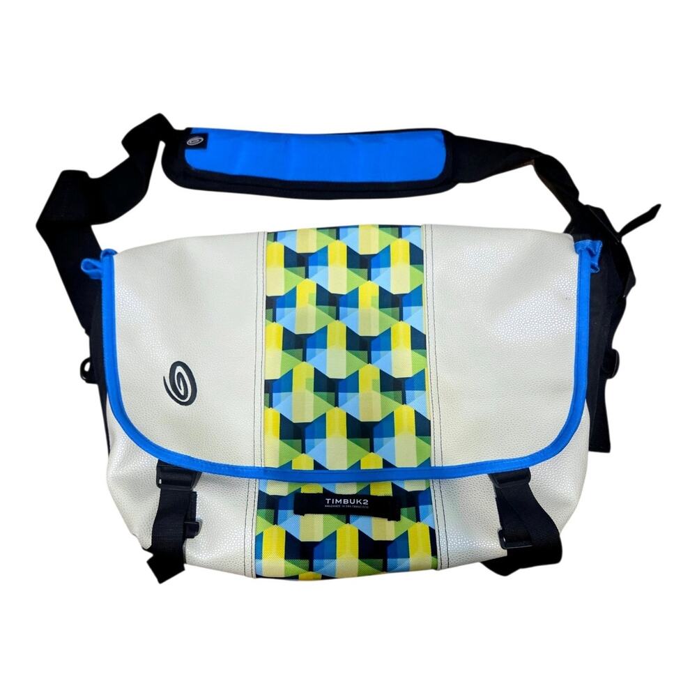Timbuk2 Classic Messenger Bag Green Grey Geometric Laptop Sleeve Commuter Bag